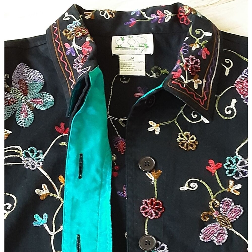 QUACKER FACTORY Embroidered Beaded Butterfly Floral Jacket Sz M - Vtg 90's - Picture 6 of 10